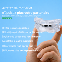 Orthèse anti-ronflement ajustable CalmNox tenue entre les doigts - réduit jusqu'à 80% les ronflements - ajustable à votre mâchoire - évitez les nuits séparées